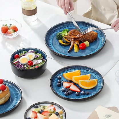 vancasso PLAYA Plates and Bowls Sets, 24 Pieces Blue Dinnerware Sets