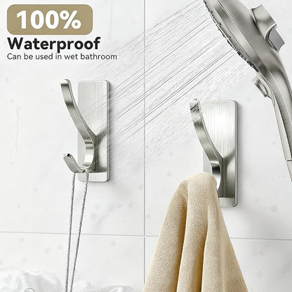 Self Adhesive Coat Hooks for Hanging: Heavy Duty Stainless Wall Hook for Towel, Backpack, Hat, Sturdy Metal Hanger for Bathroom, Bedroom, Door, Brushed Nickel, 6-Pack