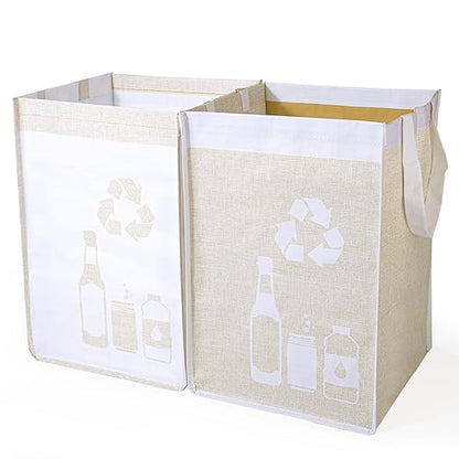 Recycle Waste Bag for Kitchen Home- Indoor Recycling Bins Trash Sorting Organizer, Reusable and Waterproof, Yellow, 2 Pack