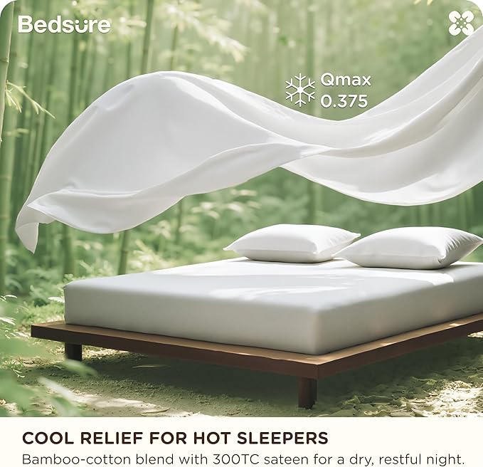 Bedsure King Size Sheets Set, Bamboo Viscose Sheets, Rayon Cotton Blend, GentleSoft, Breathable, Deep Pocket Up to 18 Inches, Hotel Luxury Bedding for Hot Sleepers, White