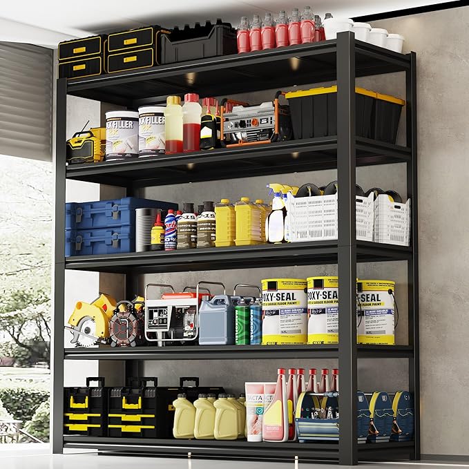 84“H Garage Shelving Heavy Duty Storage Shelves 3000 LBS Adjustable 5 Tier Metal Shelving Uints and Storage for Garage, Warehouse, Commercial, 48" W x 24" D x 84" H
