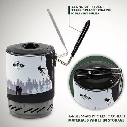 HikeCrew Portable Gas Powered Stove top & Cooking System, Compact Camping Cooktop with 1L Pot, Silicone Lid, Folding Handle & Carry Bag, Perfect for Camping, Hiking, Backpacking, Survival & Emergenc