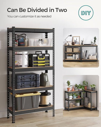 SONGMICS 5-Tier Storage Shelves, Load 2310 lb, Set of 2 Garage Storage, Boltless Assembly, Adjustable Shelving Unit, 11.8 x 29.5 x 59.1 Inches, for Study Shed Basement, Black UGLR300B02