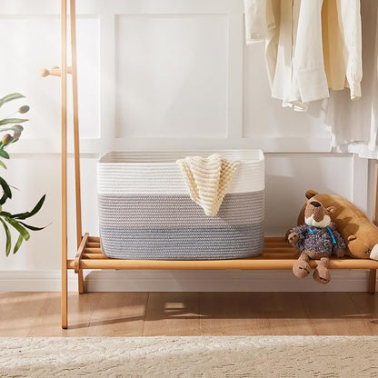 Blanket Basket,Rectangle Woven Baskets for Storage,65L Laundry Basket for Decorative Nursery Blanket,Toys,Dirty Clothes and Magazine in Shelves,Baby Room,and Living Room