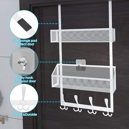 Over The Door Hooks Organizer, Coat Rack Over The Door Storage Hanger Towel Rack, Back of Door Storage Organizer for Bathroom,Bedroom,Kitchen,Office (White 3-Tier)
