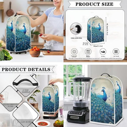 Blue Peacock Print Appliance Covers Set Washable Kitchen Blender Dust Cover Bread Maker Toaster Cover 4 Slice Kitchen Accessories