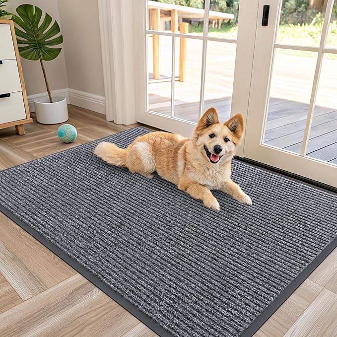 OLANLY Front Door Mat Indoor Outdoor Entrance, Waterproof Heavy Duty Doormat, Fade Resistant, Low Profile, Easy Clean Patio Porch Welcome Floor Mats for Entry, 47x32, Grey