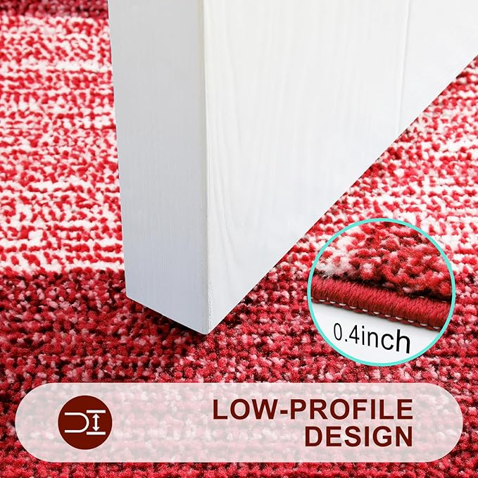 Kitinjoy Indoor Outdoor Door Mat, 40x32 Non-Slip Absorbent Dirt Trapper, Low-Profile Washable Inside Entrance Front Floor Mat, Sturdy Soft Entry Doormats for Entryway, Burgundy