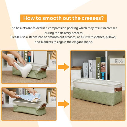 DULLEMELO Narrow Storage Basket for Bathroom, Toilet Paper Holder, Canvas Storage Basket for Organizing (White & Green)