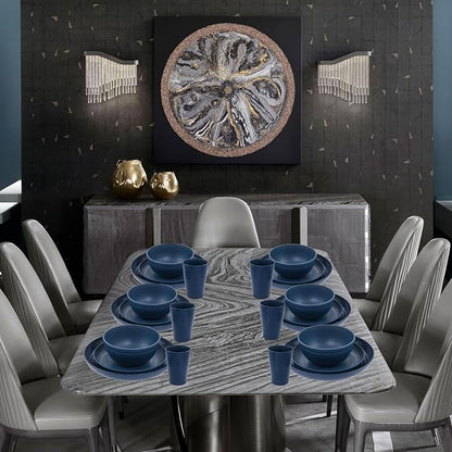 32PCS Blue Wheat Straw Dinnerware Sets