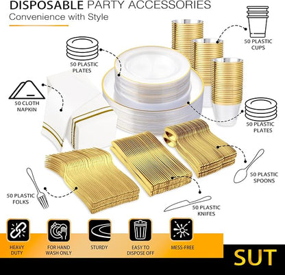 SUT 350Pcs Plastic Dinnerware Set