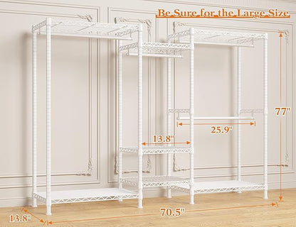 Raybee Clothing Racks for Hanging Clothes Heavy Duty Clothes Rack Load 750LBS Garment Rack, 77" H x 70.5" W x 13.8" D, White