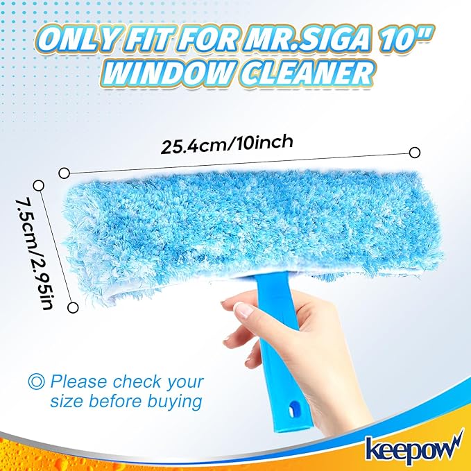 KEEPOW 10" Microfiber Window Scrubber Refill Replacement Compatible with MR.SIGA, Compatible with Ettore Professional Cleaning, Reusable & Washable Window Squeegee for Window Cleaning (3 Pack)