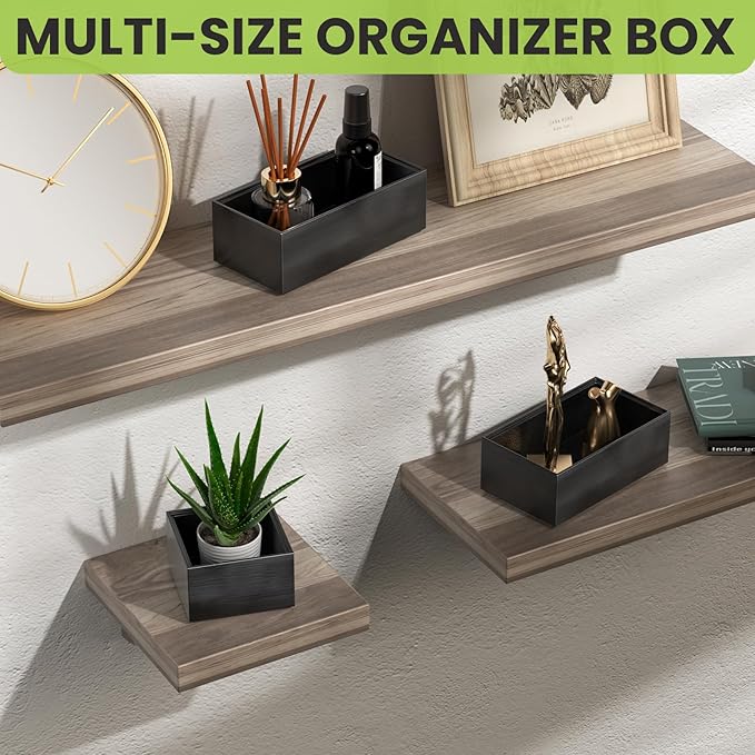 Bamboo Drawer Organizer Set, 5 PCS Multi-use Varied Sizes Junk Drawer Organizer Kitchen Storage Box for Office, Home, Bedroom, Bathroom, Black