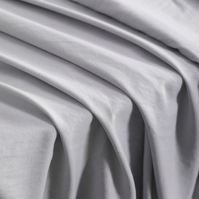 NTBAY Twin Comforter Set with Sheets, 5 Pieces Soft and Breathable Twin Bedding Set, Twin Bed in a Bag, Down Alternative Comforter Set Solid Color All Season, Kids Bedding Set, Light Grey