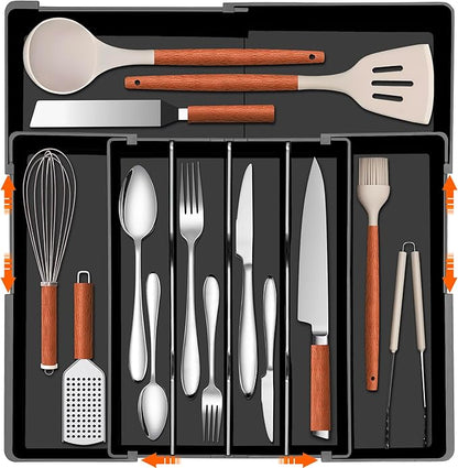 Expandable Large Silverware Organizer - BPA-Free Food-Safe Utensil Drawer Organizer Adjustable Kitchen Drawer Organizer Flatware Cutlery Tray, Classified Storage for Spoons Forks Knives