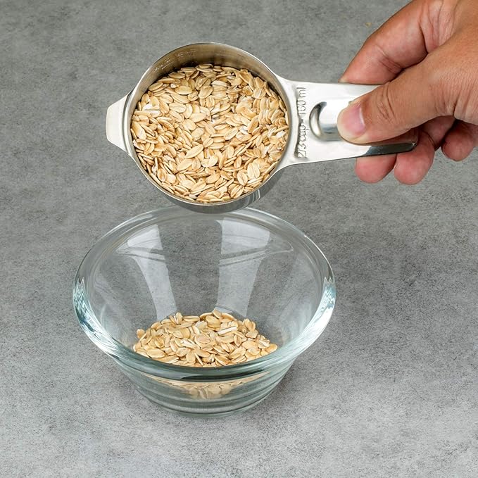 Set of 7 Heavy Duty Measuring Cups, 18/8 Stainless Steel with Ring Connector, Silver