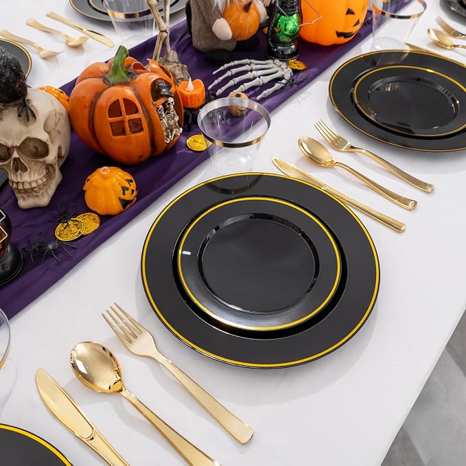 SUT 350-Piece Black and Gold Disposable Plates