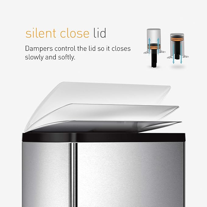 simplehuman Rectangular Dual Compartment Recycling Kitchen Step Trash Can, 46 Liter, Brushed Stainless Steel