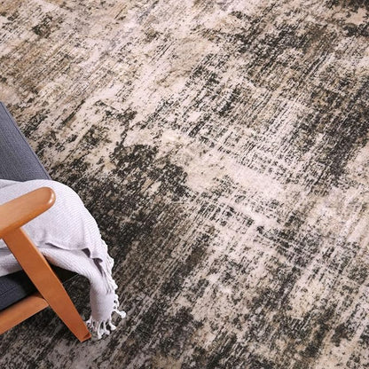 IOHOUZE Abstract Runner Rug 2x5 Ft Washable Runners for Hallways, Non Slip Kitchen Runner Printed Faux Wool Entryway Runner Indoor, Modern Abstract Floor Carpet for Hall Kitchen Bedroom, Brown/Rust