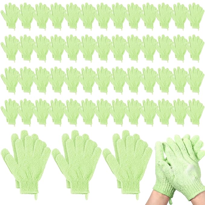 104 Pcs Exfoliating Glove Bulk Shower Gloves with Hanging Loop Exfoliating Body Scrubber Dead Skin Remover for Body Bath Beauty Spa Massage Scrubs Men Women Bathing (Green)
