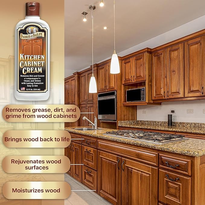 PARKER & BAILEY KITCHEN CABINET CREAM - Multi-surface Wood Cleaner and Polish Furniture Quick Shine Restorer Protector Cabinets Surface Cleaner House Cleaning Supplies Home Improvement