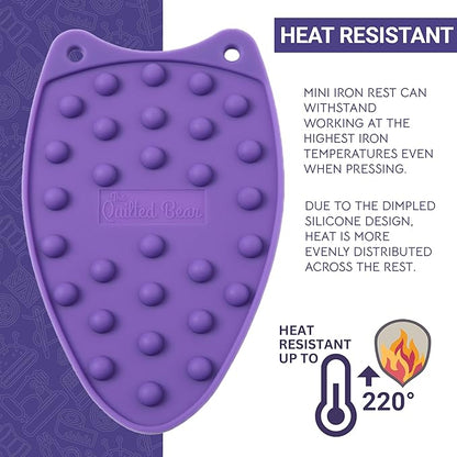 The Quilted Bear Mini Iron Rest - Silicone Heat Resistant Mat for Stress-Free Crafting, Sewing & Quilting Supplies - Durable and Protective Surface for Mini Iron (Purple)