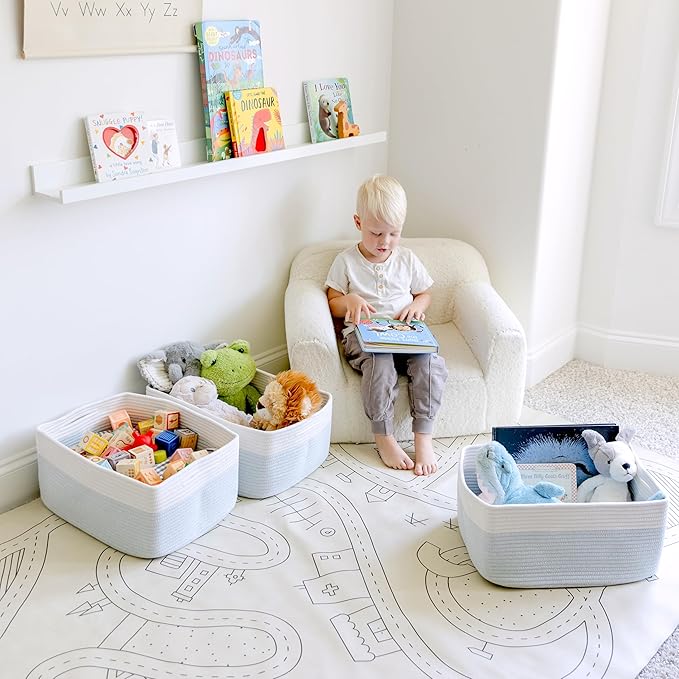 NaturalCozy Storage Baskets 16.8”x13”x7.6” Cotton Rope Woven Baskets for Organizing 3-Pack | Toy Storage Bins | Basket for Shelves, Laundry, Blanket, Clothes, Closet, Kitchen, Bathroom, Gifts