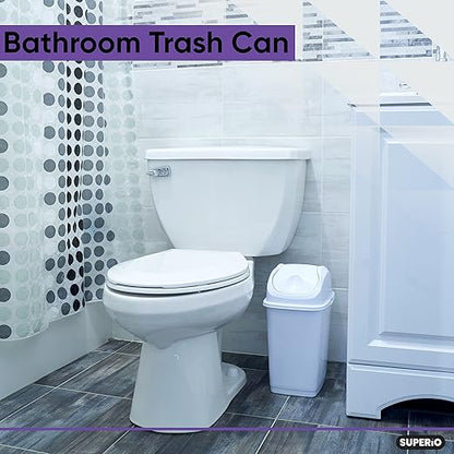 Superio Medium Trash Can with Lid 4.5 Gallon Plastic Swing Top Garbage Can Slim Waste Bin for Under Sink/Cabinet, Laundry Room, Kitchen, Office, Bedroom, Bathroom, College Dorm, 18 Qt, White, 2