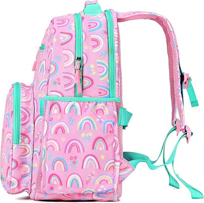 mibasies Girls Backpack: Large Kids Backpack Girls for Elementary School with Laptop Compartment - Rainbow Pink