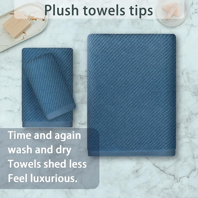VOOVA & MOVAS Labrador Blue Towels for Bathroom, 100% Cotton | Quick Dry | Soft | Thick, 3 Piece Towel Set, 1 Large Bath 30" x 56", 1 Hand 18" x 28", 1 Wash Cloth 13" x 13", Bathroom Essentials