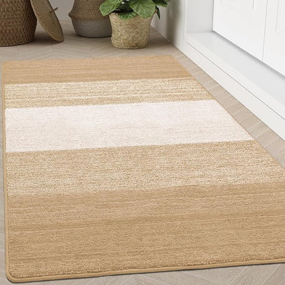 Kitinjoy Indoor Outdoor Door Mat, 71x47 Non-Slip Absorbent Dirt Trapper, Low-Profile Washable Inside Entrance Front Floor Mat, Sturdy Soft Entry Doormats for Entryway, Beige