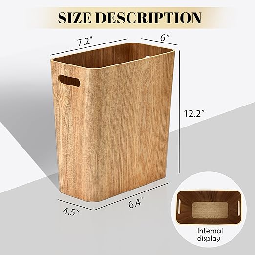 ELONG HOME 2.5 Gallon Wood Trash Can, Stylish Design Natural Wooden Wastebasket, Lightweight & Sturdy for Home/Office/Kitchen