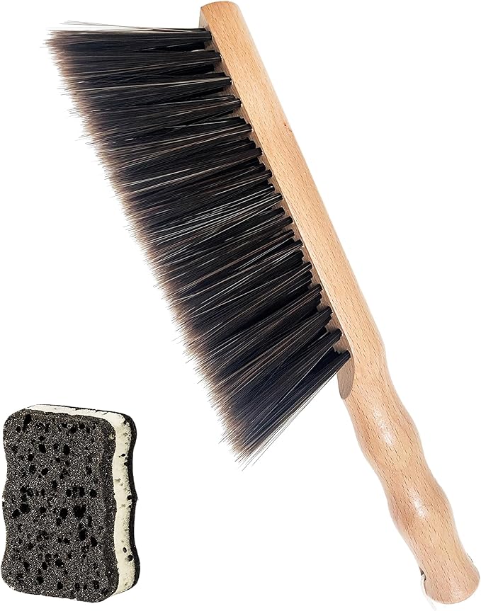 Hand Broom Beech Wood Brush,Dust Brush,Duster for Counter,12inch Foxtail Bench Brush, Round Handle Handheld Brushes,5 Rows Soft Bristles for Bed,Shop Table,Woodworking Cleaning,Car,Sofa,Furniture