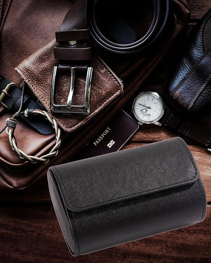 MR.OKAY 2 Watch Travel Case- Classic Leather Watch Case With Superb Texture.Portable Watch Roll Or Organizer For Storage And Display. Travel Gift for Men, All Handcrafted By Leather Craftsmen.