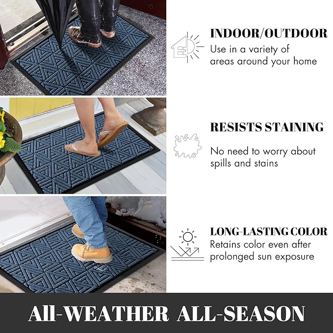 Yimobra Large Door Mat 36x24, All-Weather Waterproof Non-Slip Welcome Matt Outdoor, Heavy Duty Non Slip Doormat for Entryway for Patio and Garage Indoor, Easy Clean, Blue