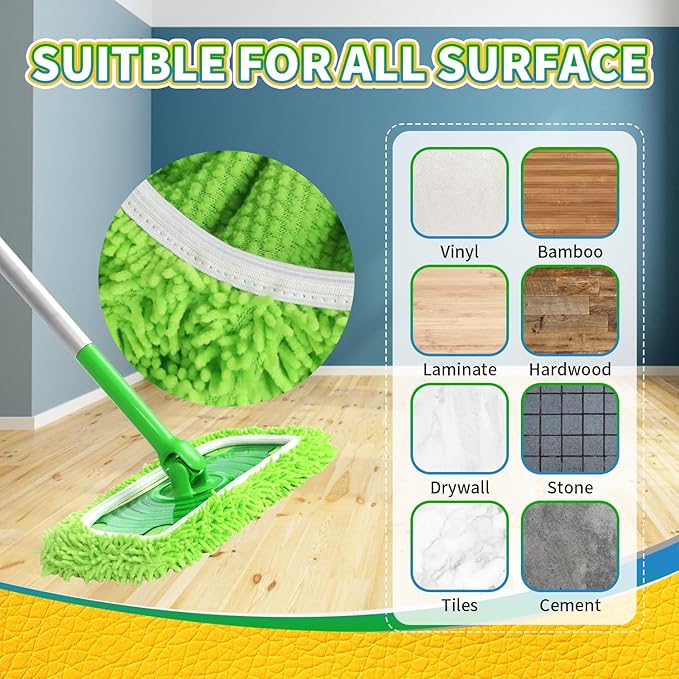 6Pcs Reusable Microfiber Mop Pads Compatible with Swiffer Sweeper Mop, Wet and Dry Flat mop Cover, Replacement Sweeping Mopping pad Refills for Surface/Hardwood Floor Cleaning