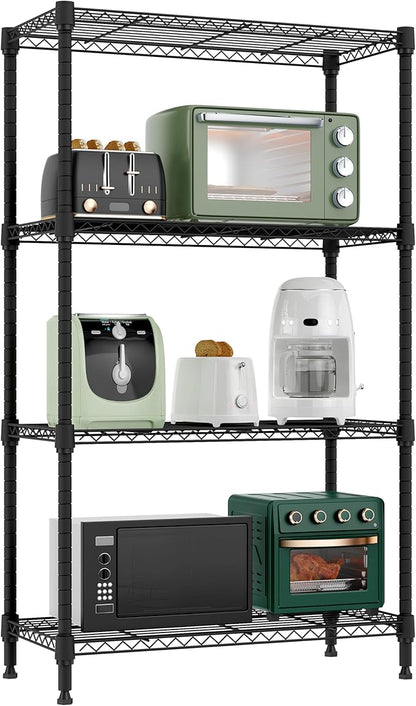 1000 lbs 4 Tier Shelf Metal Storage Shelves Wire Rack Closet Organizers for Garage Kitchen Bathroom Laundry Black 11.8" D x 25.6" W x 45.5" H