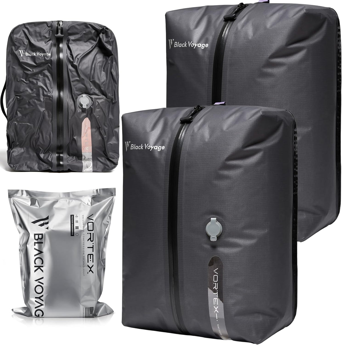 Black Voyage Reusable Vacuum Compression Travel Bag for Carry-On Suitcase and Backpack, Recycled IP67 Waterproof Space Saver Vacpack (2-Pack, 18L - No Pump)