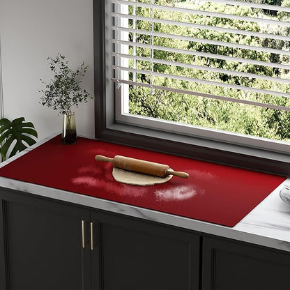 Quality Silicone Table Mat 47x24 Inch - High Heat Resistant (Lab Tested 482°F), Non-Slip Oil-Resistant Surface for Baking & DIY | Waterproof & Easy Clean (Red)