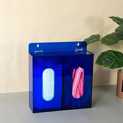 Wall Mounted Glove Dispenser, Hairnet Shoe Cover Dispenser，Acrylic Glove Box Holder, Blue (for 2 Boxes)