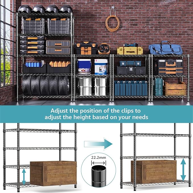 1750 lbs Steel Storage Shelving 5-Tier Utility Shelving Unit Steel Organizer Wire Rack for Home,Kitchen,Office,Garage, 1750 LBS Capacity 17.7" D x 47.2" W x 72.3" H