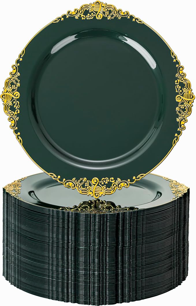 Nervure 100Pcs 7.5'' Green Plastic Plates, Disposable Plates
