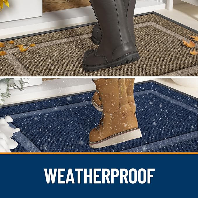 OLANLY Front Door Mat Indoor Outdoor Entrance, Waterproof All-Season, All-Weather Doormat, Sturdy Natural Rubber, Fade Resistant, Low Profile, Easy Clean Patio Porch Entryway Mat, 47x23, Dark Brown