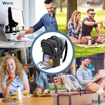 Lunch Backpack, 17.3 Inch Large Lunch Backpack Insulated Cooler Bag Travel Laptop Backpack with USB Port for Men Women, RFID Blocking for Work Picnics Black