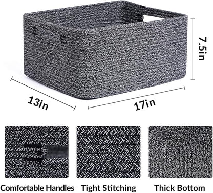 Large Storage Baskets for Organizing, Closet Shelf Baskets for Clothes Blanket Towels, Baby Nursery, Toy Bins Box, Woven Rope Baskets, 17 x 13 x 7.5”, 4 Packs Dark Gray