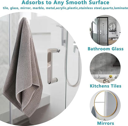 Suction Cup Hooks for Shower,Removable No Drill Towel Hooks,Upgraded 15 lbs Strong Suction hooks for Bathroom Tile,Shower Wall,Glass Door,Kitchen-Loofah,Coat,Stainless Waterproof-White Pink 2 Pcs