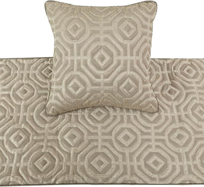 The HomeCentric King/Queen/Twin Beige Designer CA King 86"x18" Bed Runner Without Pillow Cover, Textured Bed Scarf on Silk Fabric - Hexagonal Norma