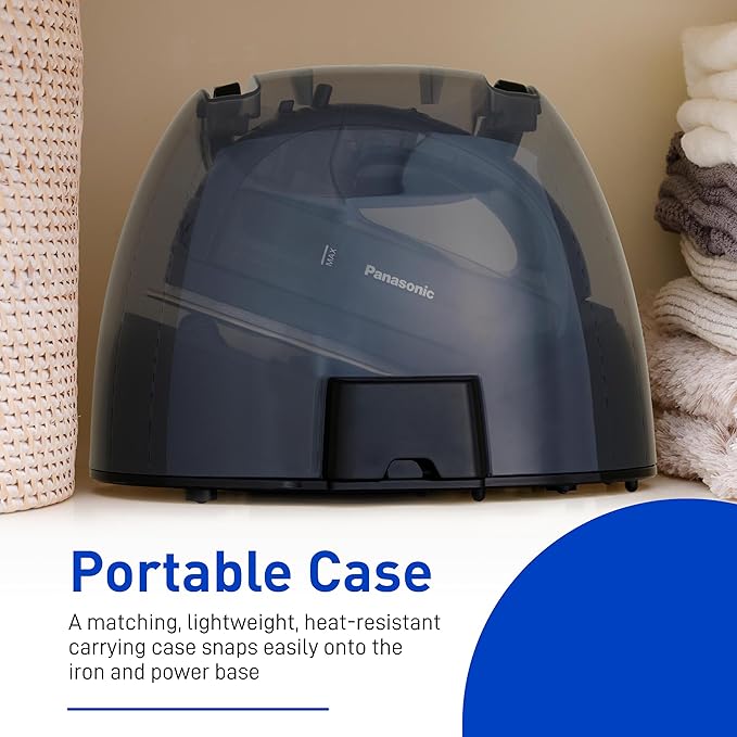 Panasonic NI-WL700A Cordless Steam/Dry Iron, 1500W Wide Stainless Steel Plate, Black/Dark Blue