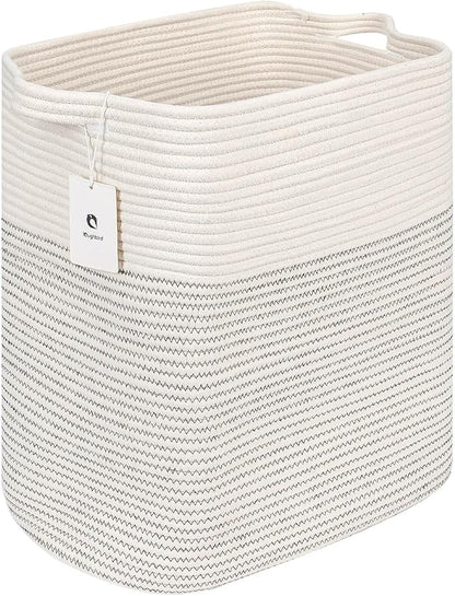 Storage Baskets for Clothes Fabric Cotton Rope Storage Basket bins with Handles, Decorative Woven Basket for Living Room,Closet Organizer Blankets Tall 2 bags White/Black Line, L14×W11×H14